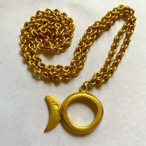 Matte gold MOD fish pendant on 32" round link chain